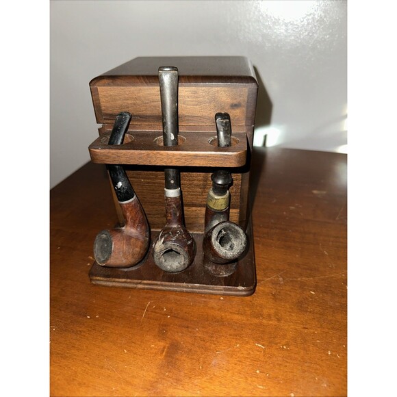 Vintage Tobacco Estate Pipes Lot of 6 with Wooden Pipe Stand Box Humidor - Picture 4 of 8